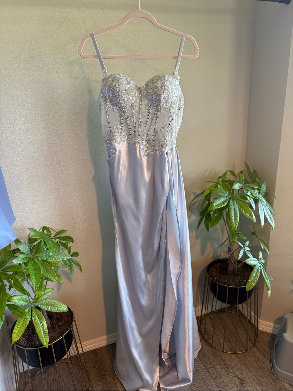 Silver Satin Corset Formal Dress – Size 0
